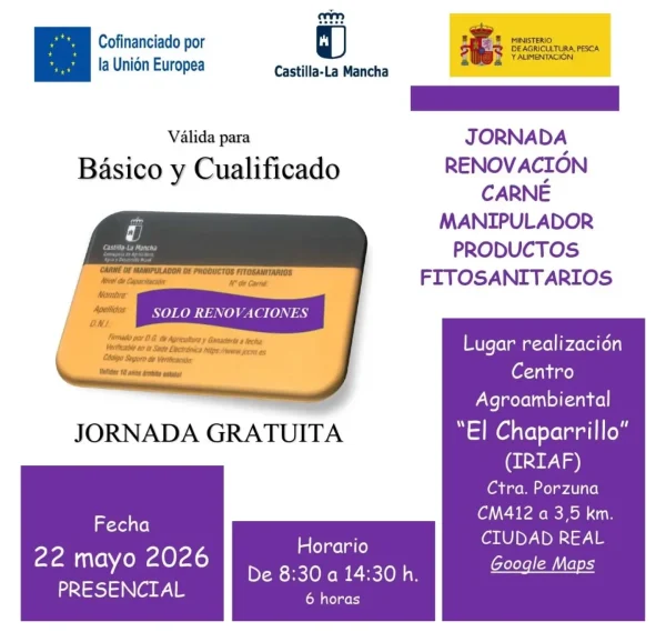 Jornada gratuita para la renovación del carné de manipulador de productos fitosanitarios